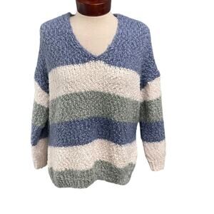 Altar'd State Striped Soft Sweater Small/Medium Blue Green Oversize Cozy Casual
